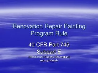 Renovation Repair Painting Program Rule