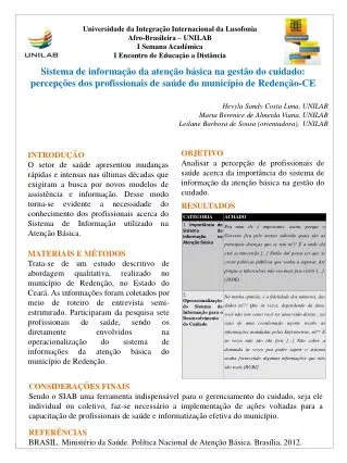 Hevyla Sandy Costa Lima, UNILAB Maria Berenice de Almeida Viana, UNILAB