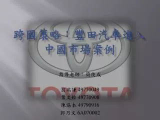 跨國策略：豐田汽車進入中國市場案例