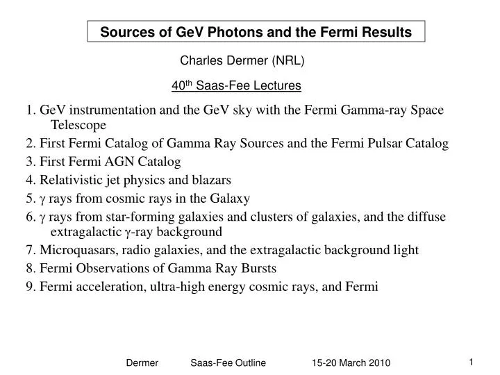 sources of gev photons and the fermi results