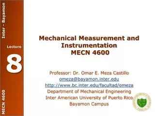 Mechanical Measurement and Instrumentation MECN 4600
