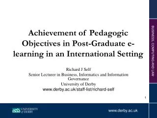 Achievement of Pedagogic Objectives in Post-Graduate e-learning in an International Setting