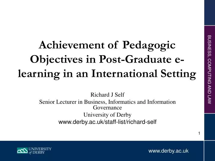 achievement of pedagogic objectives in post graduate e learning in an international setting