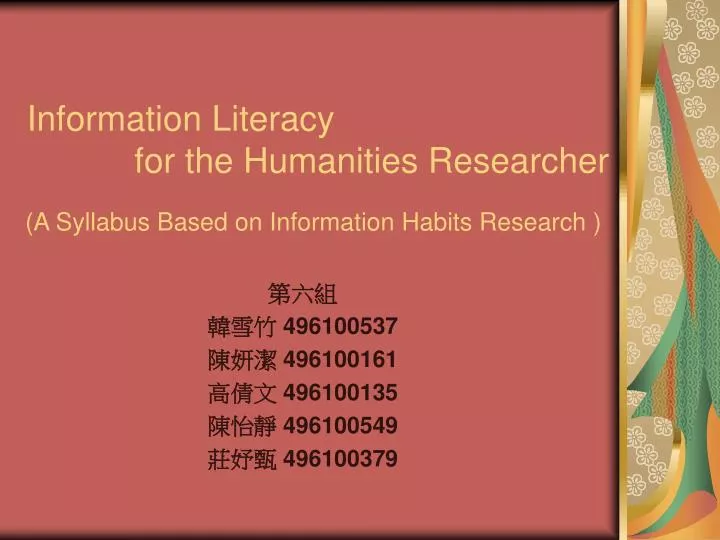information literacy for the humanities researcher