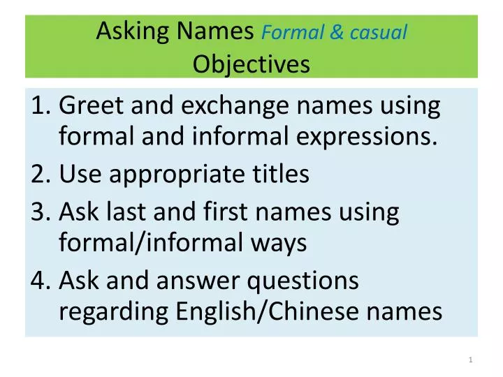 asking names formal casual objectives