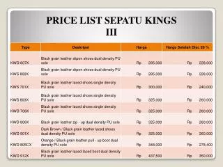 PRICE LIST SEPATU KINGS III