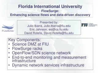 Key Components: Science DMZ at FIU FlowSurge racks OpenFlow /SDN science network