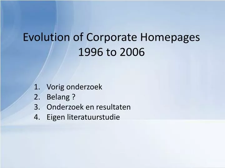 evolution of corporate homepages 1996 to 2006