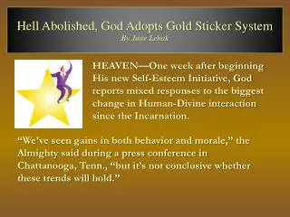 Hell Abolished, God Adopts Gold Sticker System By Jane Lebak