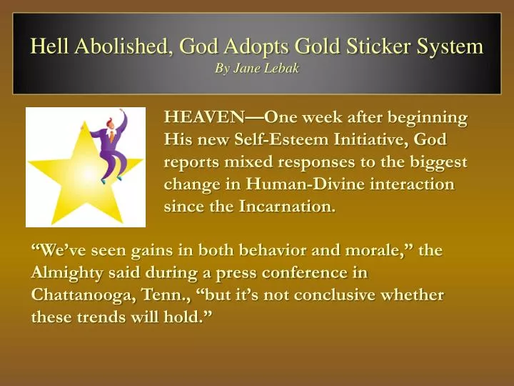 hell abolished god adopts gold sticker system by jane lebak