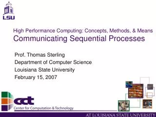 High Performance Computing: Concepts, Methods, &amp; Means Communicating Sequential Processes