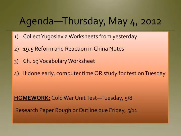 agenda thursday may 4 2012