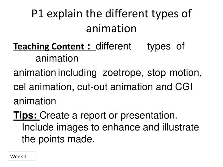 p1 explain the different types of animation