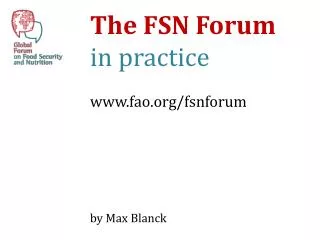 The FSN Forum in practice fao / fsnforum