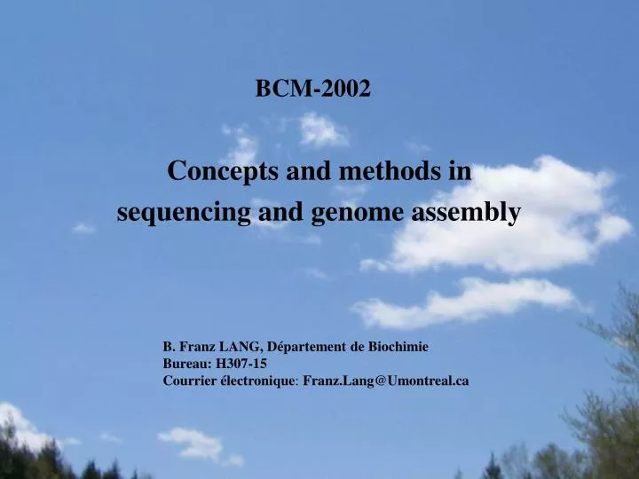 concepts and methods in sequencing and genome assembly