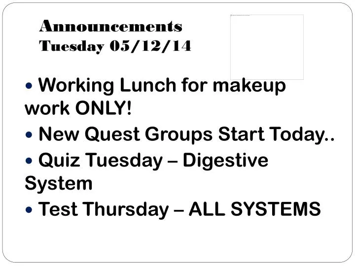 announcements tuesday 05 12 14