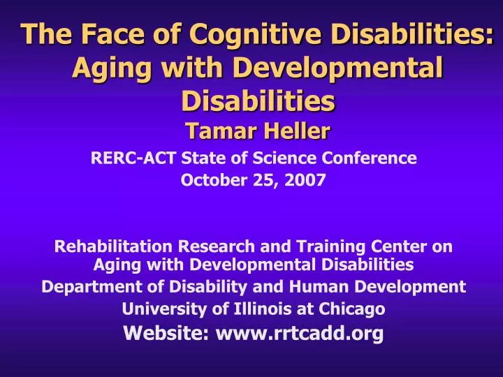 the face of cognitive disabilities aging with developmental disabilities tamar heller