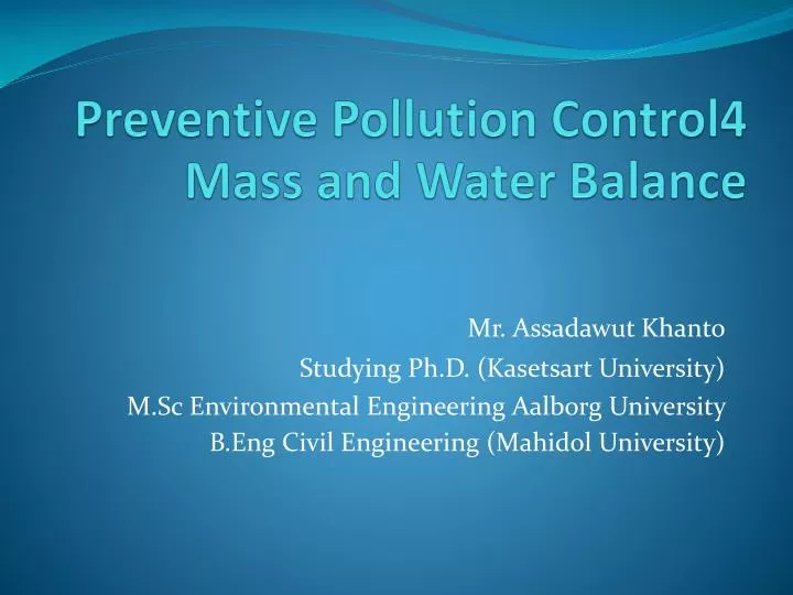 preventive pollution control4 mass and water balance