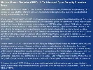 Michael Horsch Fizz joins VIMRO, LLC's Advanced Cyber Securi