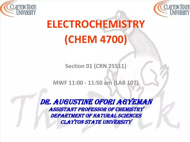 electrochemistry chem 4700 section 01 crn 25511 mwf 11 00 11 50 am lab 107