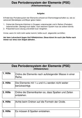 das periodensystem der elemente pse arbeitsanweisung