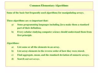 Common Elementary Algorithms