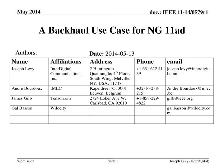 a backhaul use case for ng 11ad