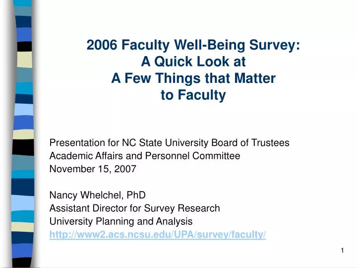 2006 faculty well being survey a quick look at a few things that matter to faculty