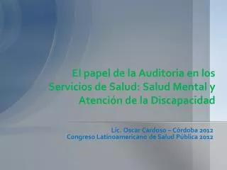 el papel de la auditoria en los servicios de salud salud mental y atenci n de la discapacidad