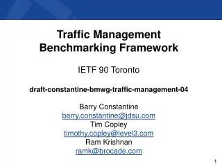 Traffic Management Benchmarking Framework IETF 90 Toronto