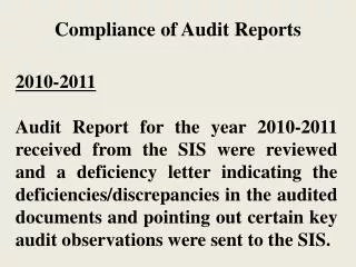 Compliance of Audit Reports