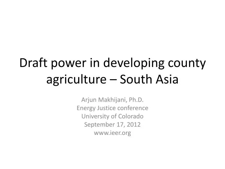 draft power in developing county agriculture south asia