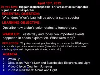 April 13 th , 2012 Do you have: friggatriskaidekaphobia or Paraskevidekatriaphobia