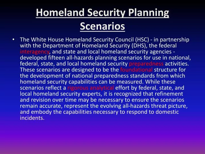 homeland security planning scenarios