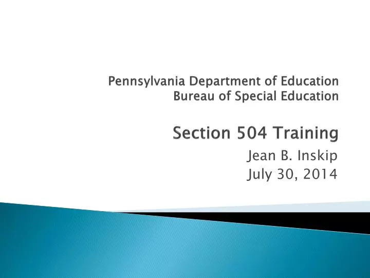 pennsylvania department of education bureau of special education section 504 training