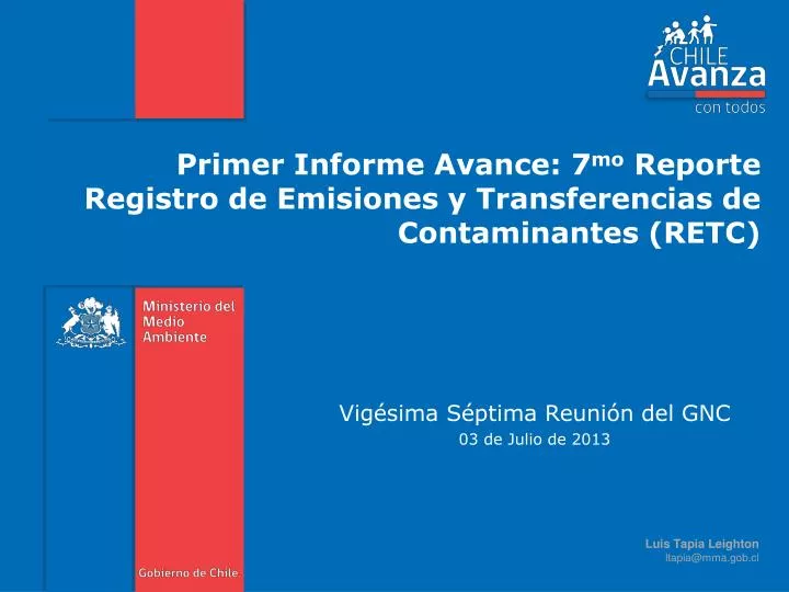 primer informe avance 7 mo reporte registro de emisiones y transferencias de contaminantes retc