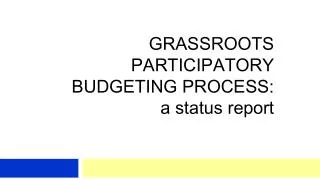GRASSROOTS PARTICIPATORY BUDGETING PROCESS: a status report
