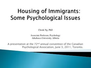 Housing of Immigrants: Some Psychological Issues