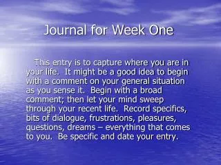 Journal for Week One