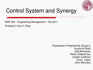 Control System and Synergy