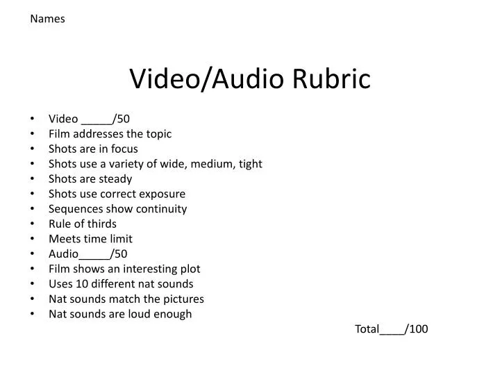 video audio rubric