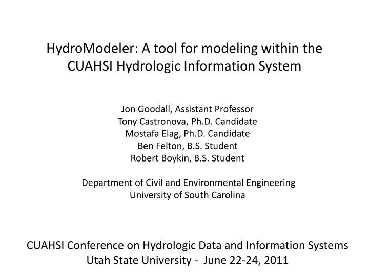 hydromodeler a tool for modeling within the cuahsi hydrologic information system