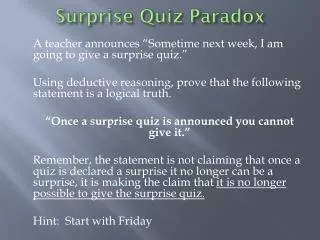 Surprise Quiz Paradox