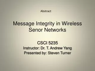 Message Integrity in Wireless Senor Networks