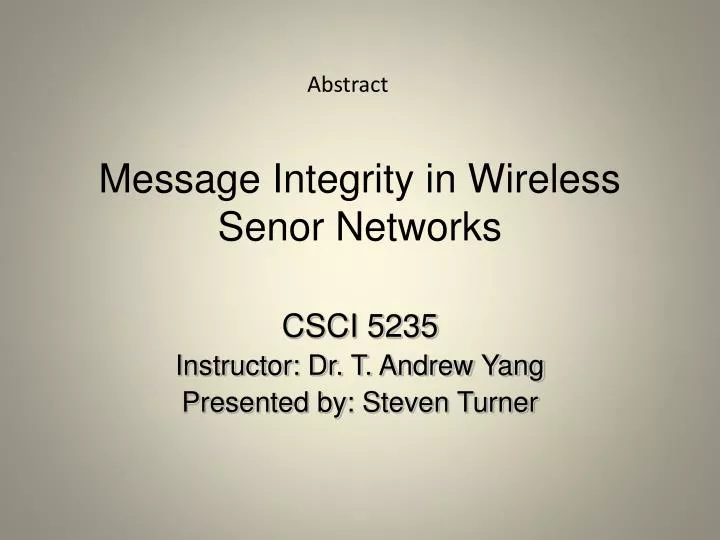 message integrity in wireless senor networks