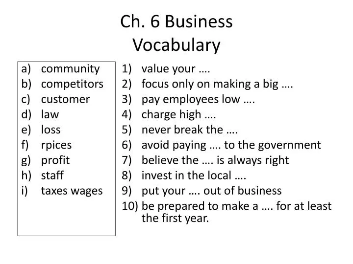 ch 6 business vocabulary
