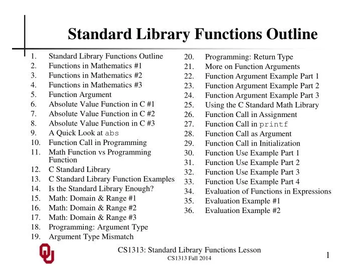 standard library functions outline