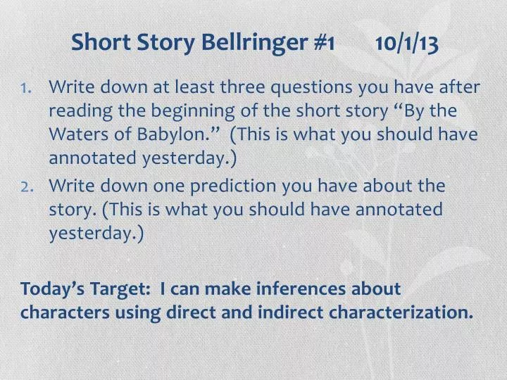 short story bellringer 1 10 1 13