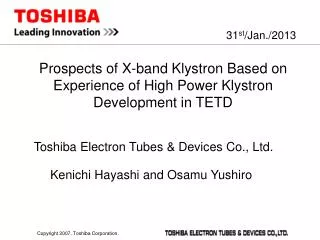 Prospects of X-band Klystron Based on Experience of High Power Klystron Development in TETD