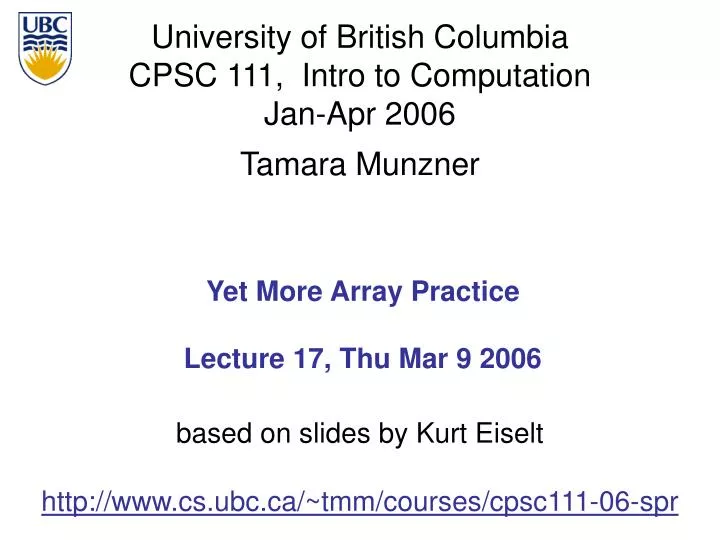 yet more array practice lecture 17 thu mar 9 2006